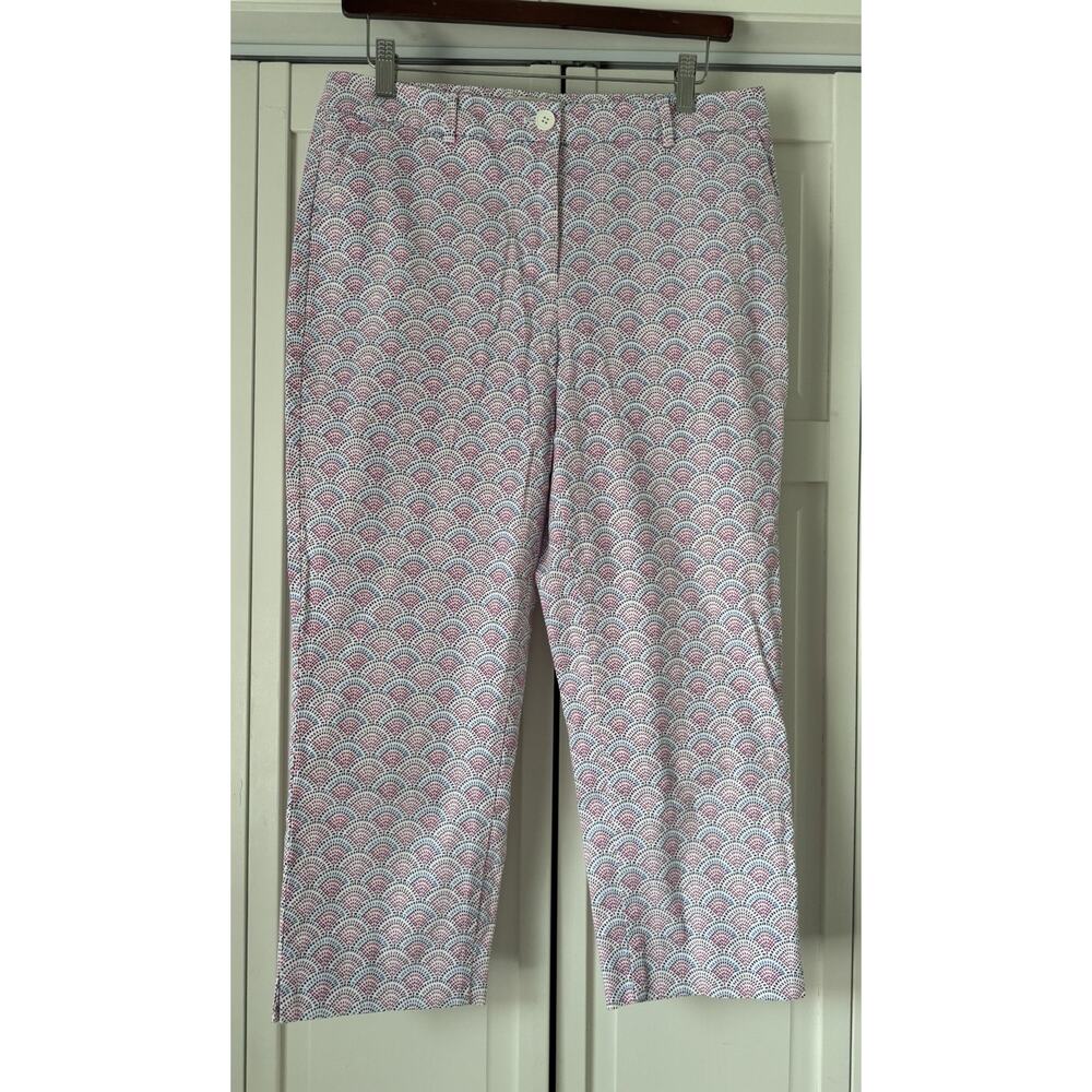 Talbots Women's Pants 8 Ankle Crop White Red Blue Dress Pockets Career Office